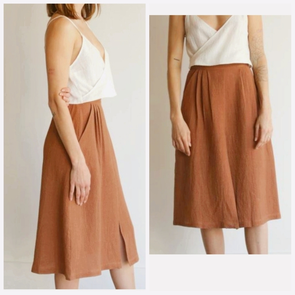First Rite Linen Blend Pleated Midi Skirt Size XS